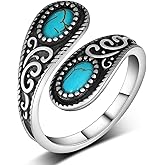Naxidaze Real Turquoise Thumb Rings for Women 925 Sterling Silver Thumb Spoon Ring Vintage Western Nature Turquoise Jewelry for Women