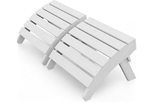 MXIMU Folding Adirondack Ottoman Set of 2: HIPS Plastic Outdoor Footrest Easy Assembly - All Weather Foot Rest Foot Stool for Adirondack Chair Use in Patio Garden Backyard Pool (White)