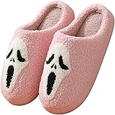FAYUEKEY Spooky Pumpkin Slippers for Women Men House Memory Foam Fuzzy Halloween Ghost Holiday Bedroom Slippers