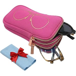 Thalirene Double Glasses Case Neoprene Pouch Soft Eyeglass Sunglasses Cases With Cleaning Cloth
