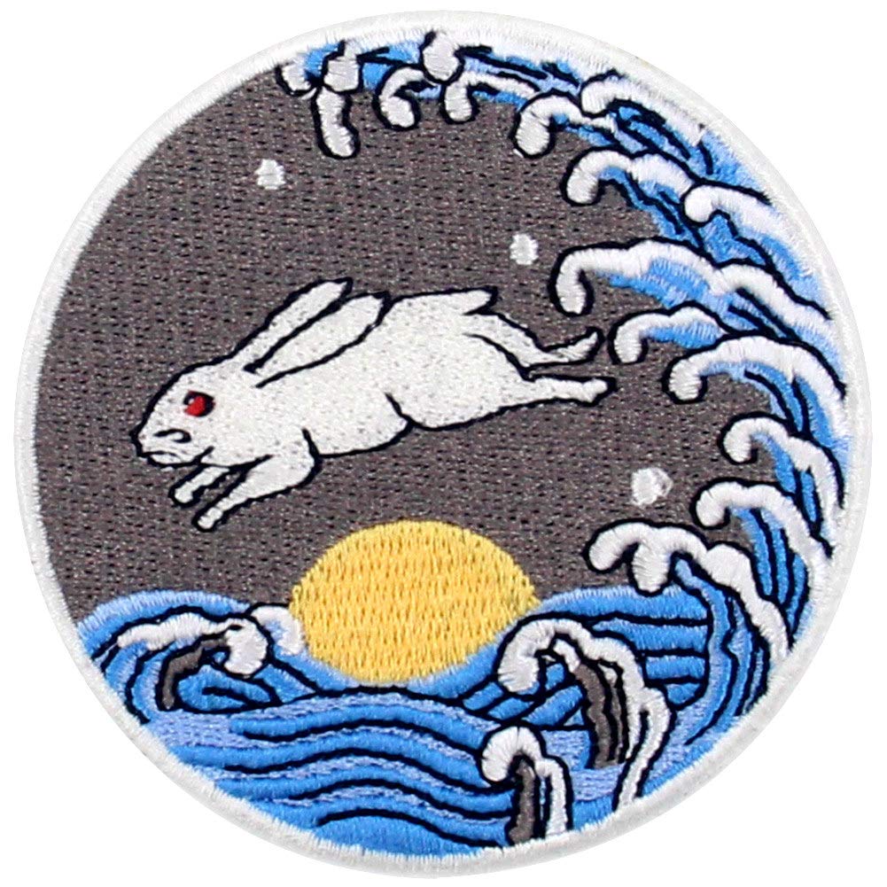 ZEGIN RABIT with The Moon Rise On Sea Patch Embroidered Applique Badge Iron On Sew On Emblem