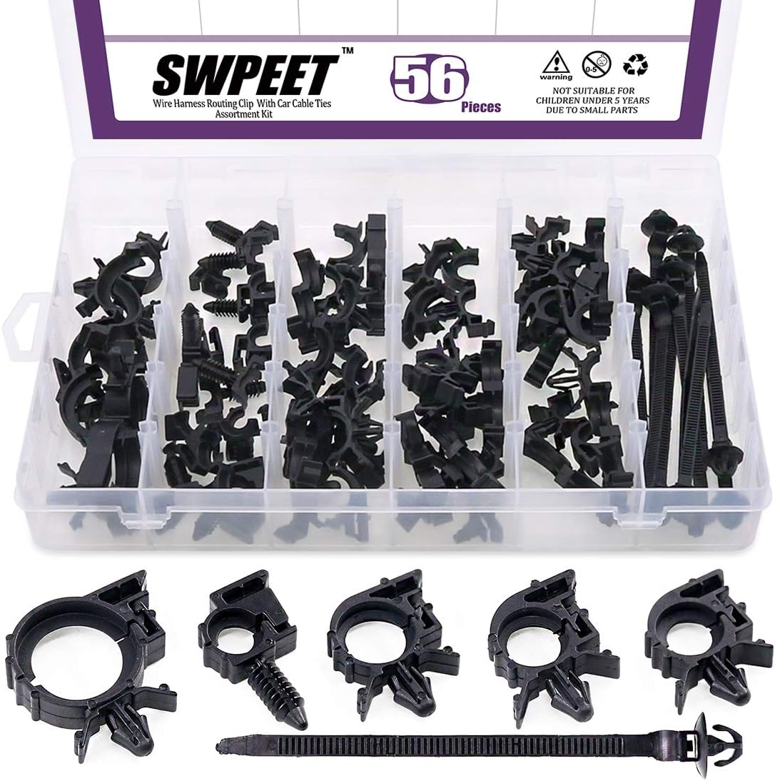 Swpeet 56Pcs Wire Harness Routing Clip Assortment with Car