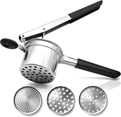 Andrew James Professional Potato Ricer Stainless Steel 3 Discs Coarse Medium