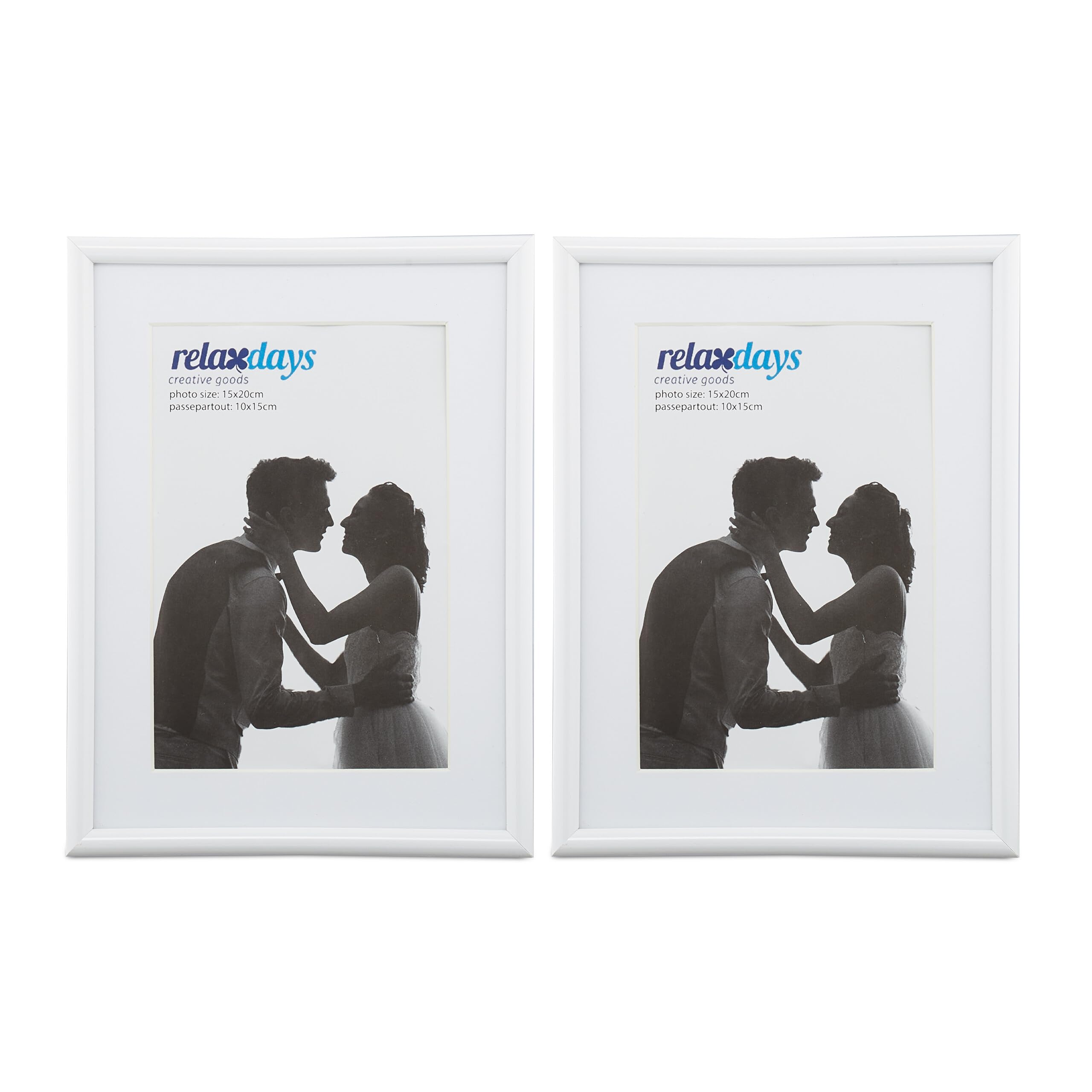 Relaxdays Photo Frame Set of 2, 15 x 20 cm, Passepartout 10 x 15 cm, Standing or Hanging, White