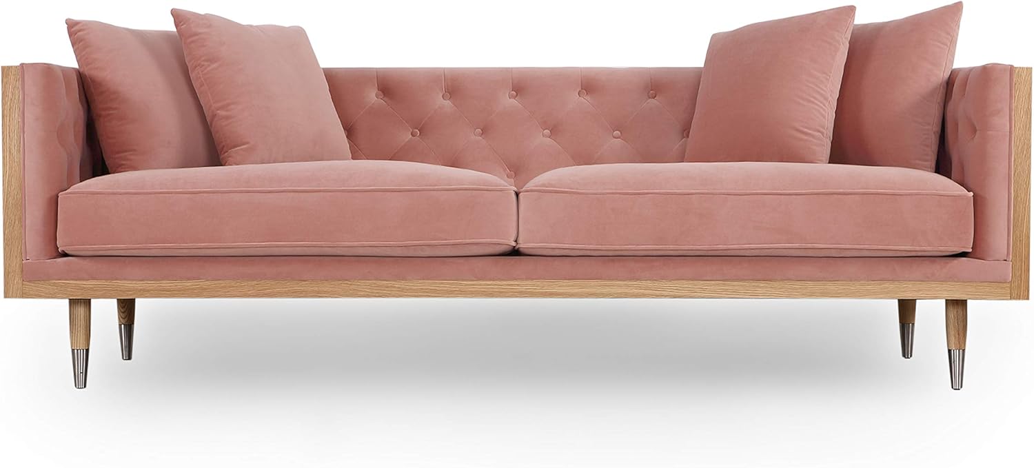 Amazon Com Kardiel Woodrow Neo Classic Midcentury Modern Sofa Walnut Blush Velvet Furniture Decor