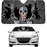 ERPART Patriot Skull Shooter Guns Reflective Double Sided Sunshade Compatible with Car Truck SUV Front Windshield Window Reversible Sun Shade Universal 24x58 inches