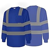 Besentinels Class 3 High Visibility Shirts for Men and Women, Hi Vis Reflective Safety Shirts with Long Sleeve, Construction, Surveyors, Ports, Blue Large 1pc