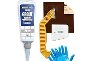 TOOLERA Tile Grout Repair Kit – Grout Filler (14.11 Oz / 400 gr), Grout Removal Tool, Spatula, Fast Drying Grout Repair Kit for Bathroom Shower Kitchen Floor Tile (5 Pcs Set) (Grey)
