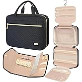 BAGAIL Hanging Toiletry Bag for Women Water-resistant Cosmetic Bag Large Capacity Travel Makeup Organizer for Full-Sized Travel Essentials(Classic+Jewelry Bag, Black)