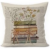 ETVISO Vintage Classroom Book Reading Pillow Cover 18x18, Reading Corner Decor for Classroom, Retro Floral Book Fall Throw Pillow Case for Reading Nook, Bookish, Library Decor, Bookish Gifts