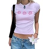 Women Hawaii Baby Tees Y2K Short Sleeve Crewneck Aesthetic Graphic Slim Fit Crop Tops Teen Girls Summer T Shirts