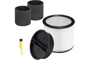 ECOMAID Replacement Filter For Shop Vac Filters 90304 90350 90333 Wet Dry Shop Vac Filter, for Most Wet/Dry Vacuum Cleaners 5 Gallon and Above (1 Replacement Filter + 1 Lids + 2 Foam Sleeve Filters)