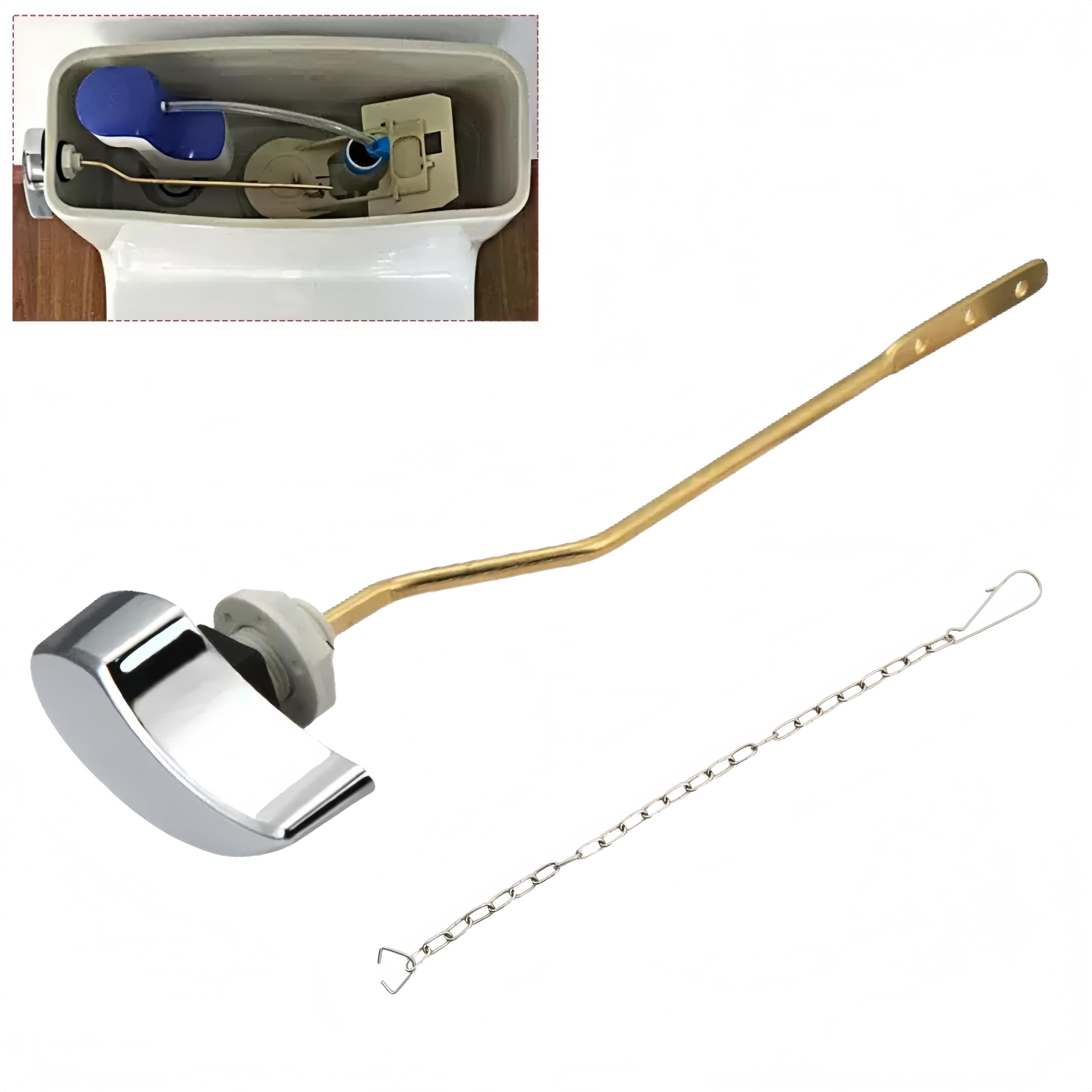 Photo 1 of Banhey Toilet Cistern Side Flush Lever, Compatible with TOTO, Solid Brass Rod Body Side Mount Polished Chrome Trip Lever with Hook-Style Chain, Bright Silver, 1 Pack