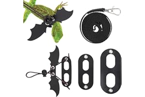 cobee Bearded Dragon Harness and Leash, 3 Pcs Adjustable Lizard Leashes, Soft Leather Reptile Lizard Leash with Cool Wings for Iguana Gecko Chameleon Amphibians Rat Small Pet Animals