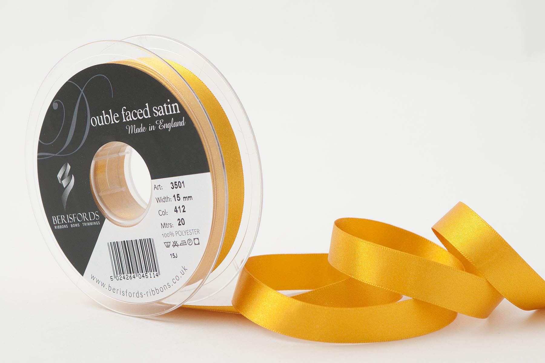 Berisfords Double FACE Poly Satin Ribbon, Topaz, 15 mm