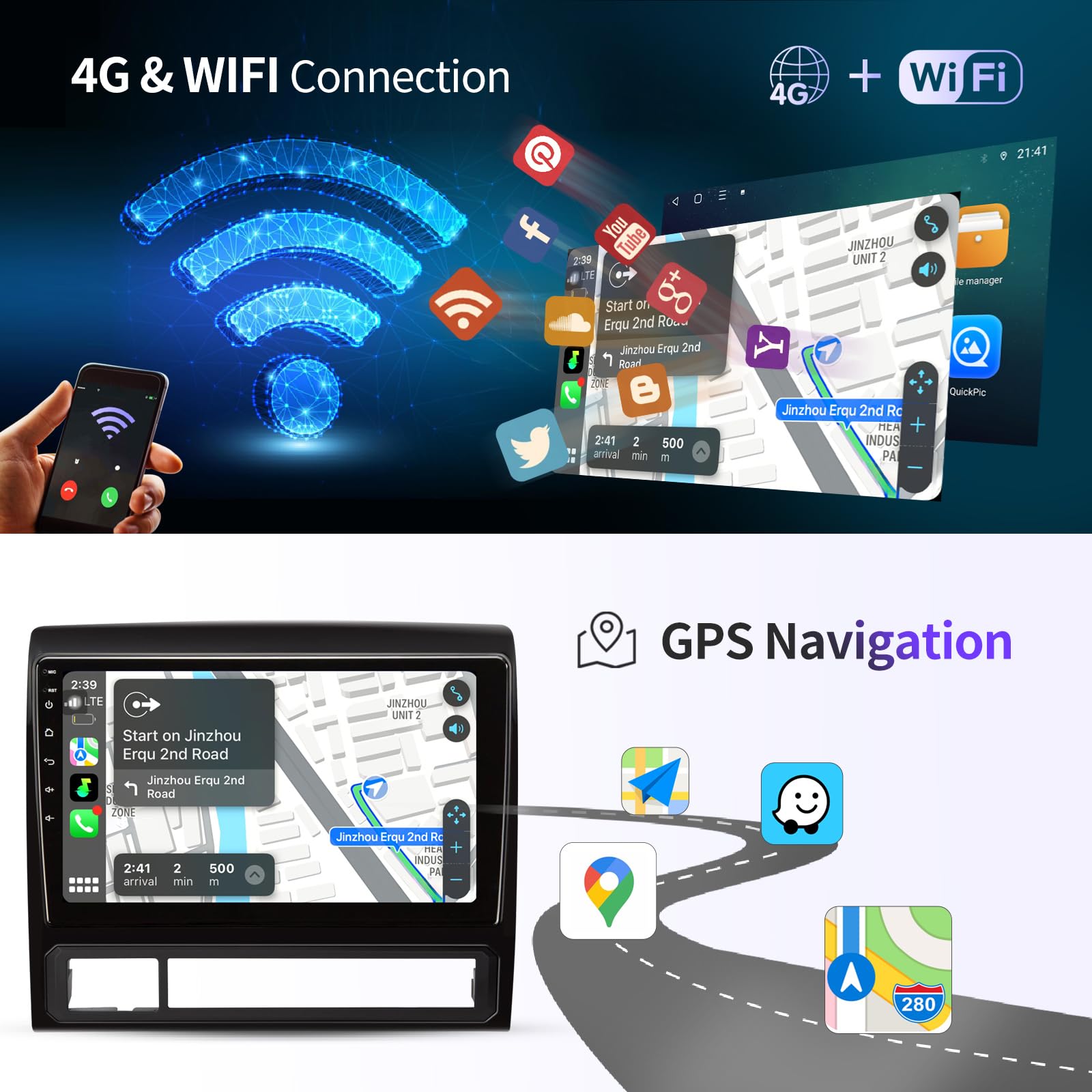 Car Stereo Radio for Toyota Tacoma 2005-2015 Radio Replacement 9 inch Touch Screen Wireless CarPlay & Android Auto Support GPS Navigation Bluetooth 4G WiFi DSP SWC FM Radio Backup Camera