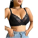 MakeMeChic Women's Plus Size Floral Lace Bra Push Up Underwire Scallop Bras