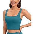 CRZ YOGA Butterluxe Womens Square Neck Longline Sports Bra - Workout Crop Tank Tops Padded Yoga Camisole with Built in Pads