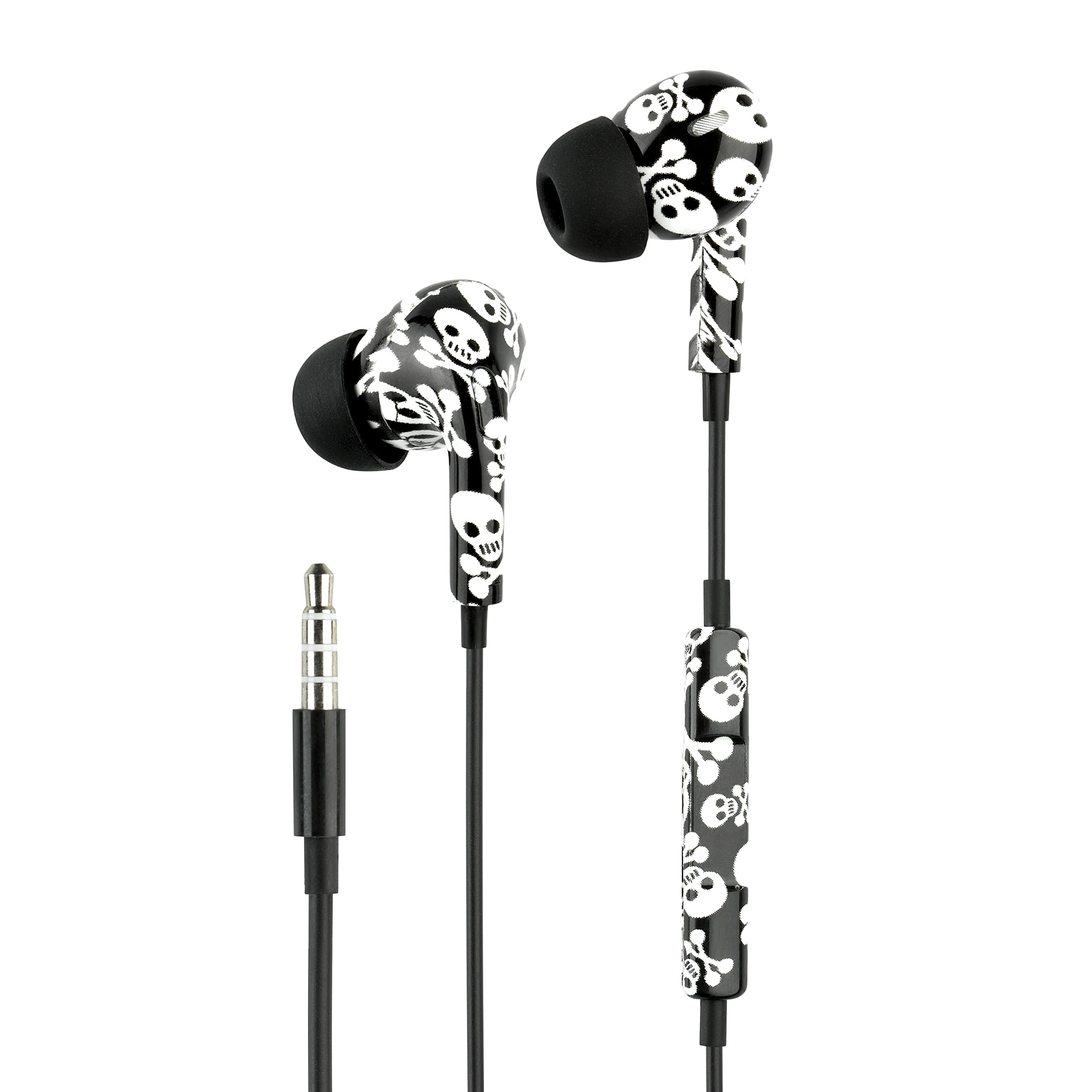 Music Sound | Fantasy Intra-auriculaires Wired Headphones | Wired In-Ear Headphones with Microphone - 3.5mm Jack - 1.2m Tangle-Free Cable - Skull Design
