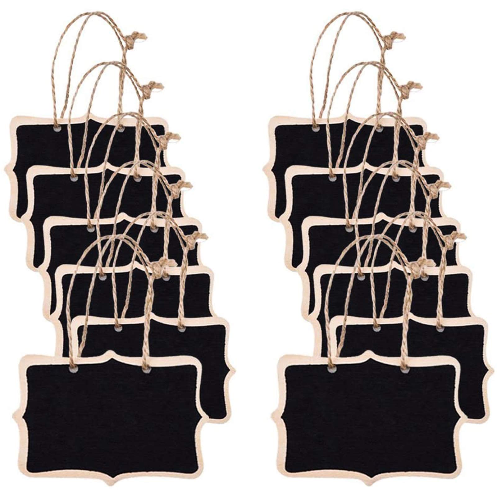 Photo 1 of 12 Pcs Mini Rectangle Chalkboard Label for Message Board Signs Mini Chalkboards Signs Hanging Rectangle Chalkboards Message Board Hanging Signs for Weddings, Crafts, Black