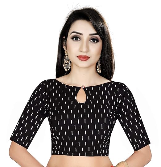 WOMEN'S BLACK IKAT PRINT PURE SILK STITCHED SAREE BLOUSE