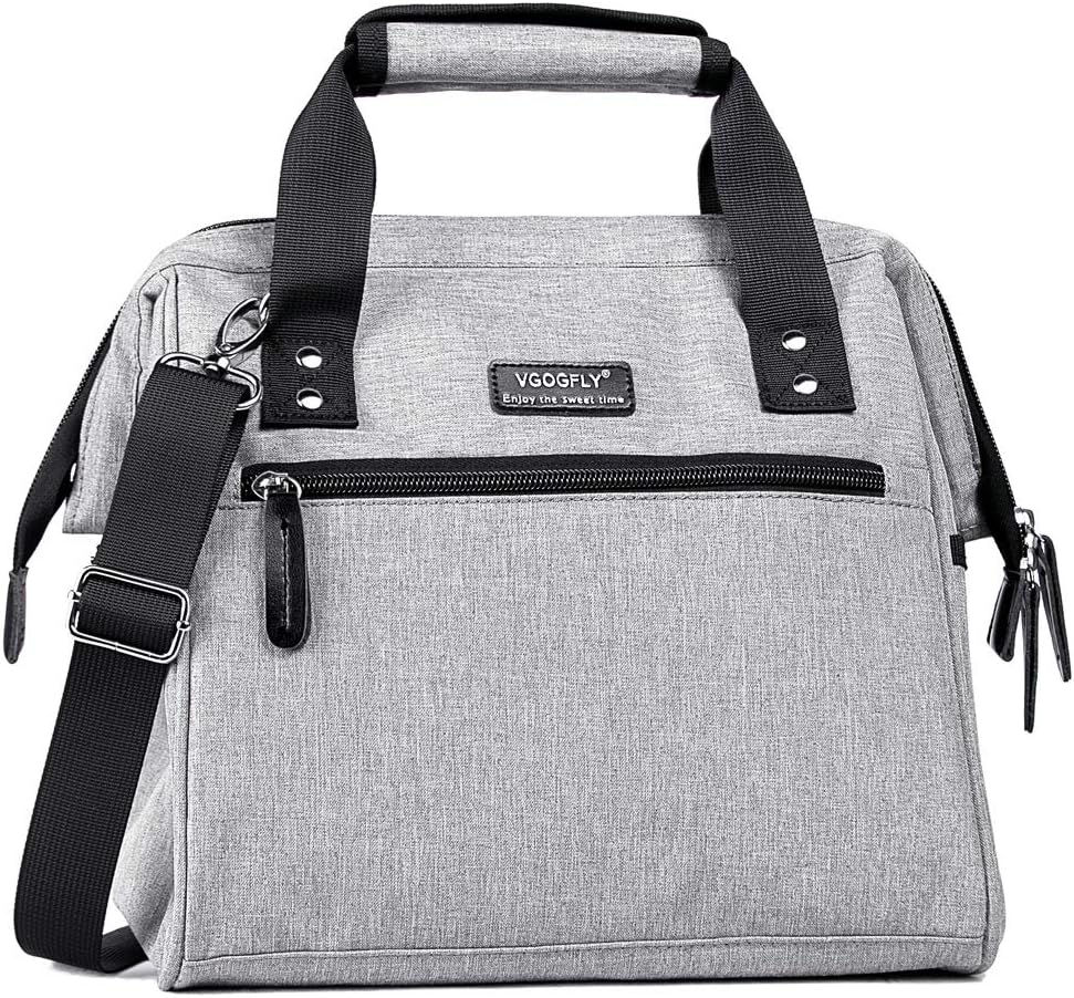 Lunch Bag Insulated Lunch Box for Women Large Lunch Bags for Women Big Adult Lunch Tote Bag for Men Work Lunchbox with Zip Removable Shoulder Strap Grey