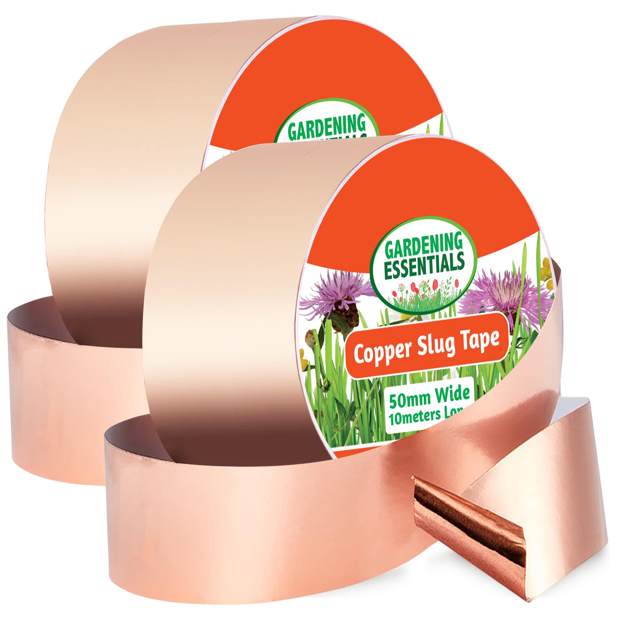 SOL 2pk Copper Slug Tape, 10m x 50mm WideCopper Tape Slug Repellent, Weatherproof Humane Snail Control, Indoor & Outdoor Use, Long Length for Ample Coverage, Ideal for Flower Pots and Garden Beds