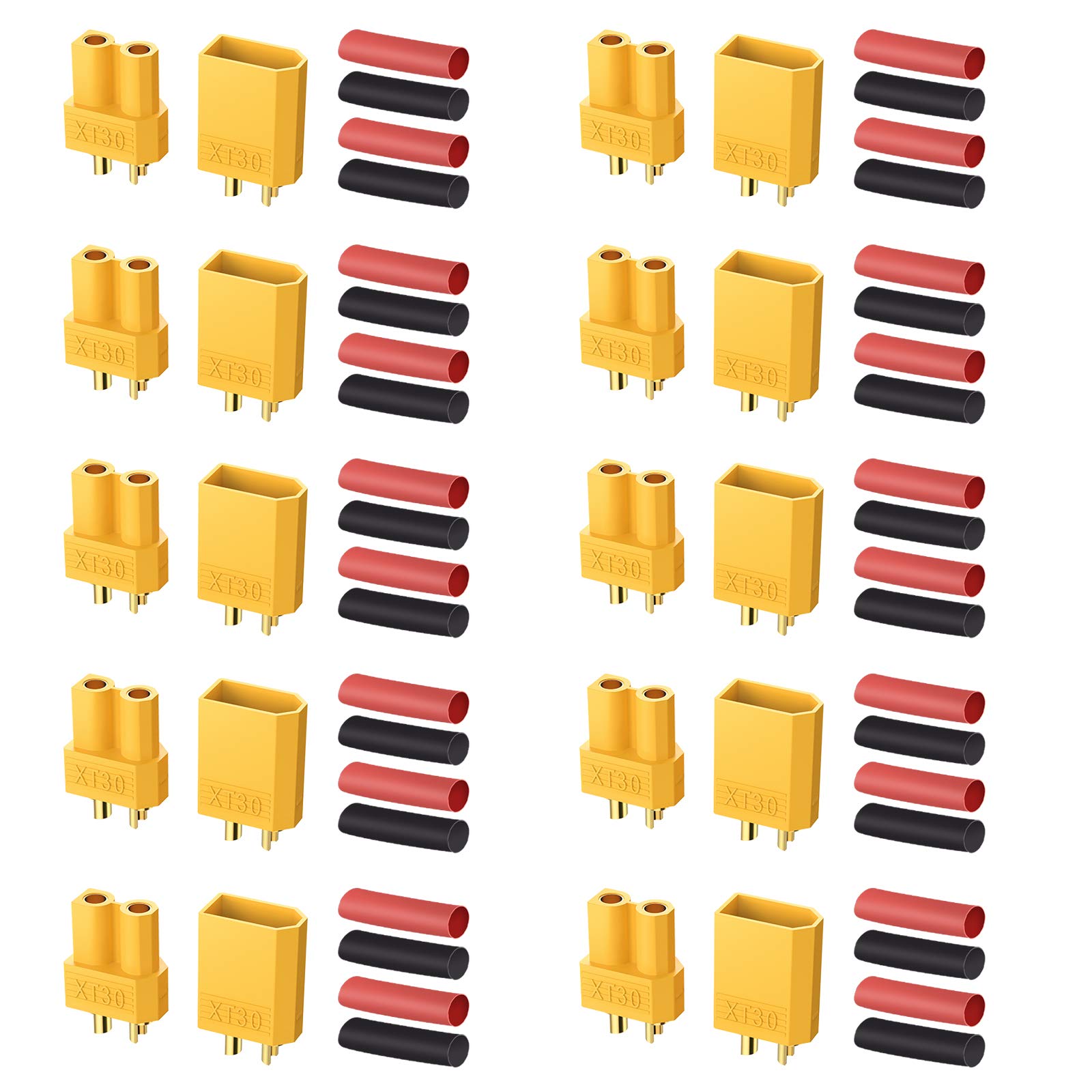 AUTOUTLET 20 PCS 10 Pairs XT30 Bullet Connectors Plugs Male & Female with Heat Shrink For RC Car/Boat/LiPo Battery