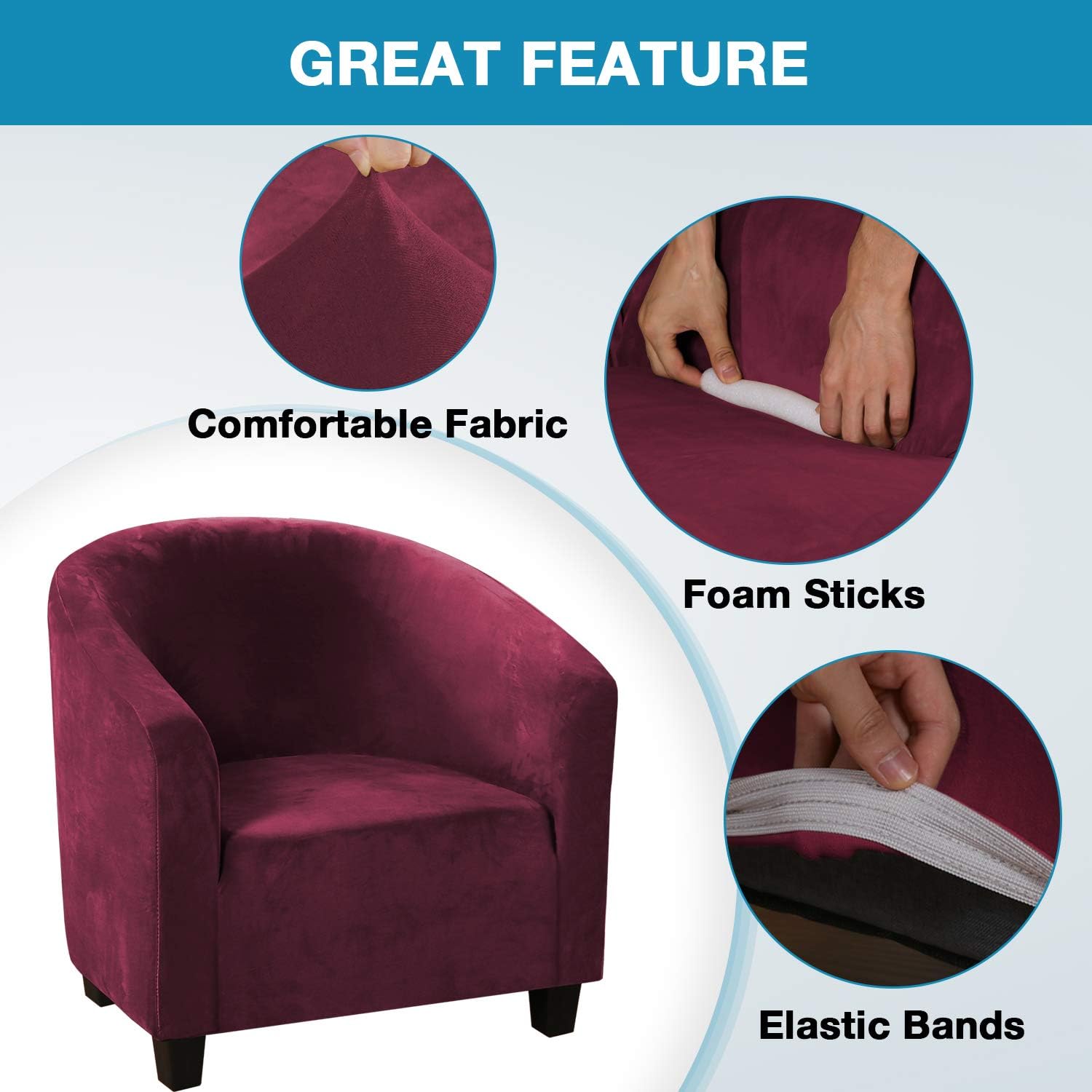 High Stretch Sofa Cover Velvet Tub Chair Cover Skid Resistance Furniture Protector Stretch Fabric Super Soft Couch Slipcover (1 Pack, Burgundy): Kitchen & Dining