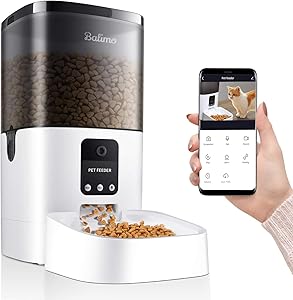 Balimo 6L Smart Pet Feeder for Dog and Cat, Automatic Feeder with 1080P HD Camera for Video Recording, Timer Programmable Feeding, APP Remotely Control, up to 4 Meals per Day, 2.4G Wi-Fi only