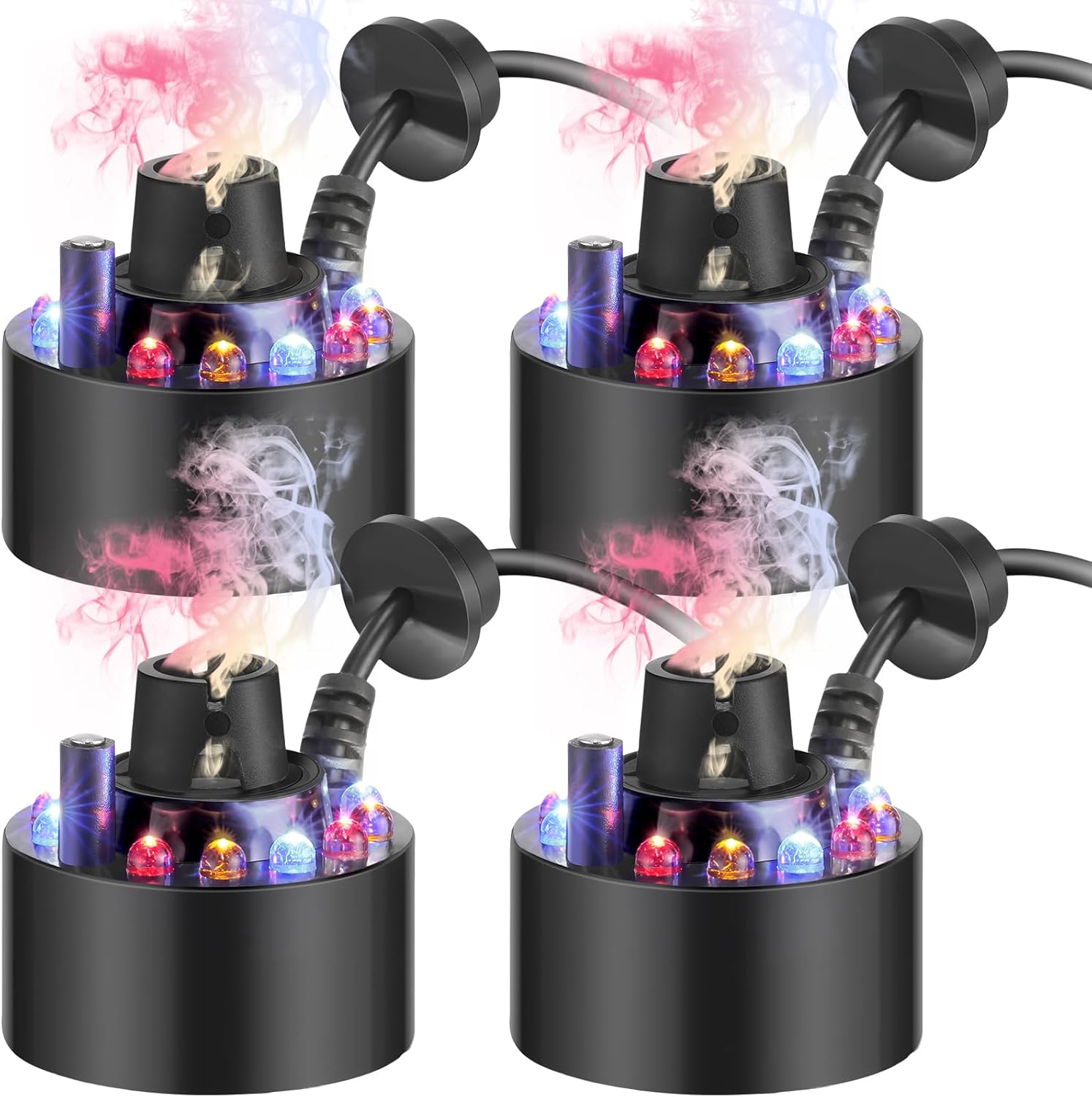 Indoor Fountains & Accessories - VIHOSE 4 Pcs Halloween Mist Maker Fogger Small Ultrasonic Fog Machine Halloween Water Fountain Cauldron Pond Fog with 12 LED Light Flashes for Halloween Party Decorations Rockery Fishtank Vase Decor