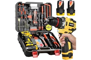 SPZTJK Drill Tool Kit Set, 108 Piece Home Power Tool Kit with 18V Cordless Drill/Screwdriver, Sturdy Toolbox & Accessories - 