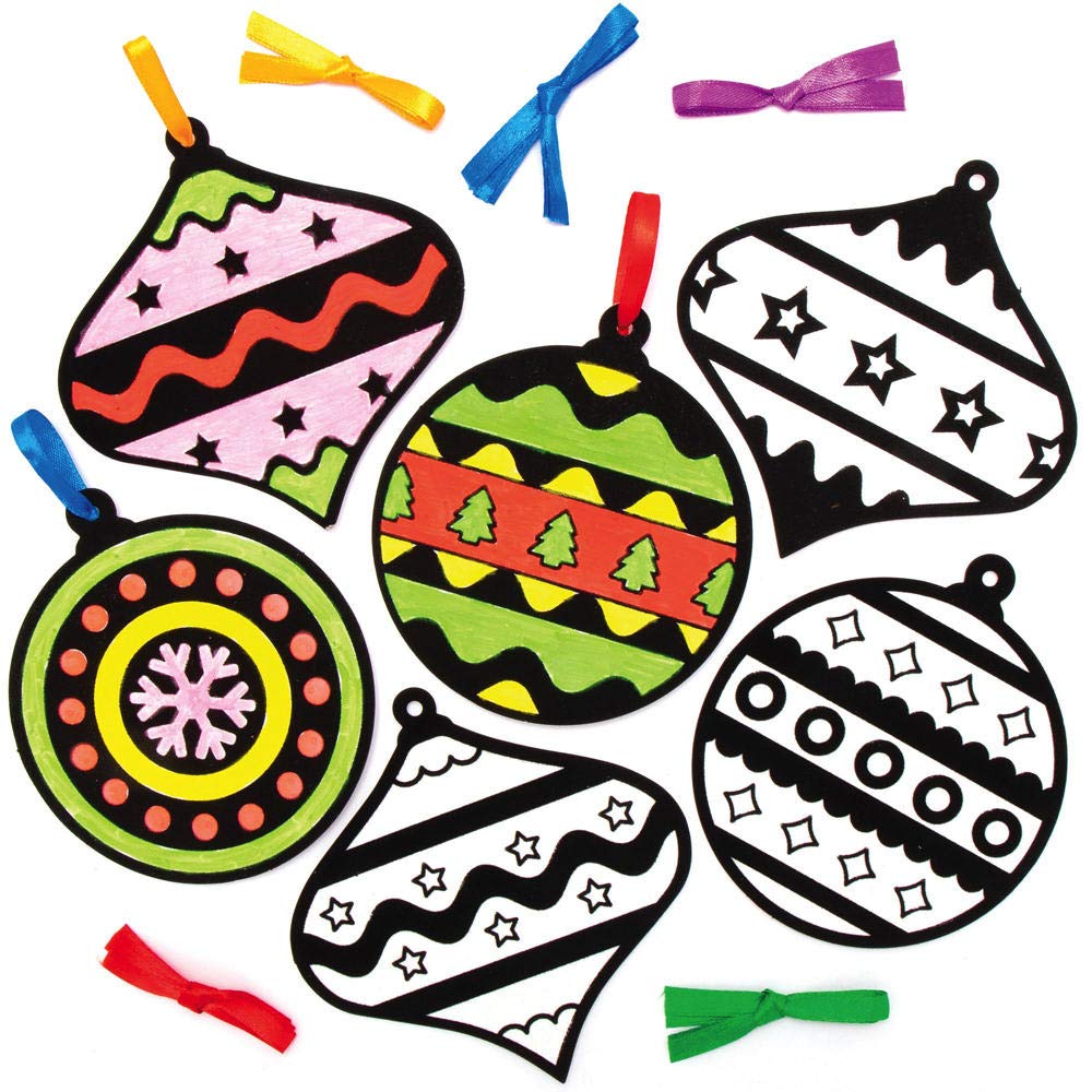 Baker Ross AX572 Christmas Bauble Fuzzy Art Decorations - Pack of 15, Festive Tree Ornaments for Creative Art and Craft Activities to Paint and Decorate