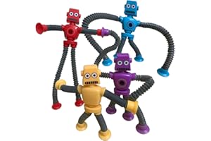 WHONGKIDZ Pop Tubes Toys Robot Suction Cup 4 Pcs Stocking Stuffers for Boys Girls Toddlers Kids Telescopic Robot Fidget Toy Travel Toy Sensory Anxiety Toys X'Mas Gift for Kids 3 -9 Year Old