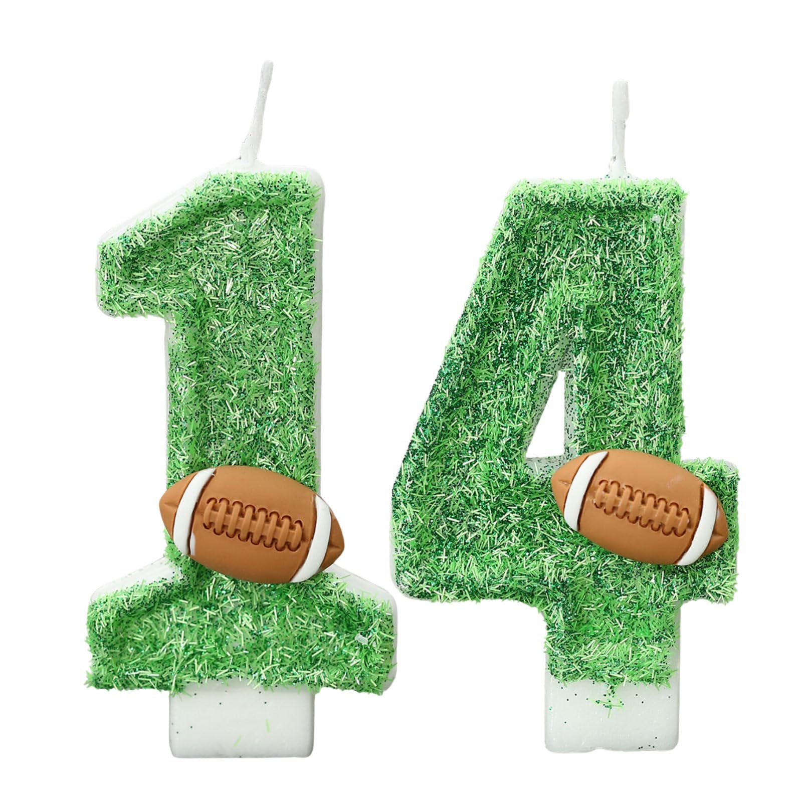 CasaPopz Football Birthday Number Candles for Cake Green Number 14 Candle Football Cake Topper Cupcake Topper for Football Birthday Party Decorations Supplies Favors