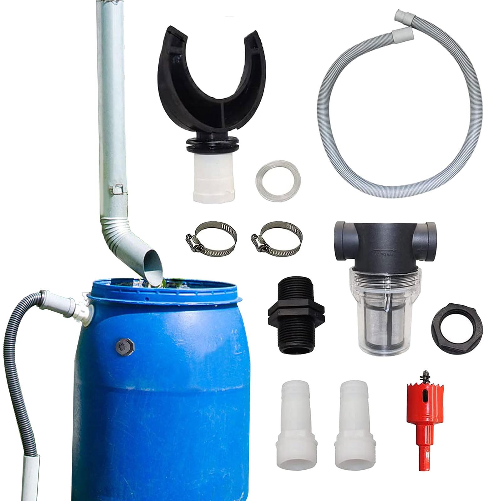 Downpipe Rain Collector With Filter - Water Barrel Diverter Kit for Roofs Up To 80 M²