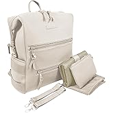 BUNSO Baby Neoprene Diaper Bag, Minimalist Backpack Diaper Bag with Pouch, Changing Pad, and Stroller Straps, Water Resistant and Lightweight Baby Girl Diaper Bag, Diaper Bag Backpack, Cream