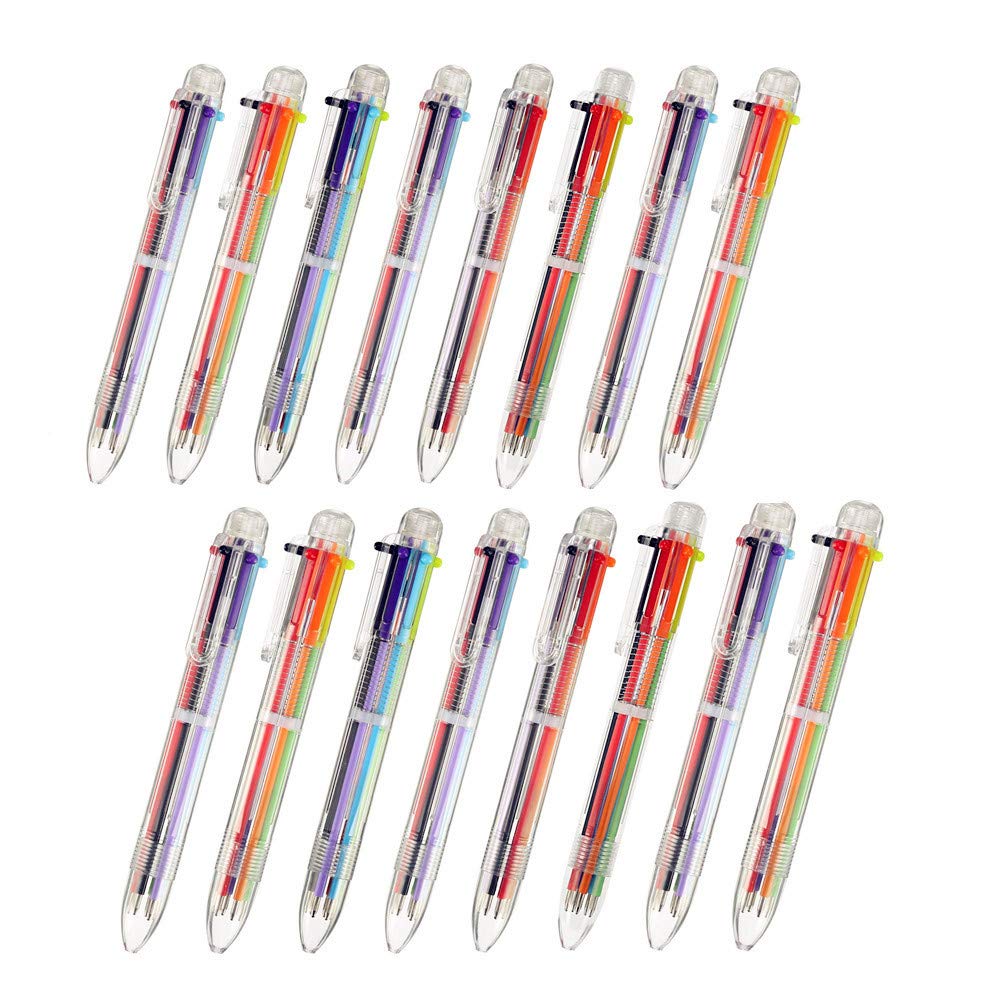 Multicolor Pens,Retractable Ballpoint Pens 16 packs 6 in 1 Transparent Pole Rollerball Multicolour Pens for Office School Supplies Students Children