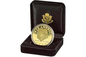 ETRADEWINDS Trump 2024 Save America – 47th Presidential Gold Challenge Coin in Velvet Display Case with Certificate of Authentication & Display Stand (2024 Velvet)