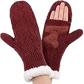Jökulríki Convertible Mittens for Women Winter Sherpa Fleece Warm Knit Wool Half Finger Gloves for Cold Weather