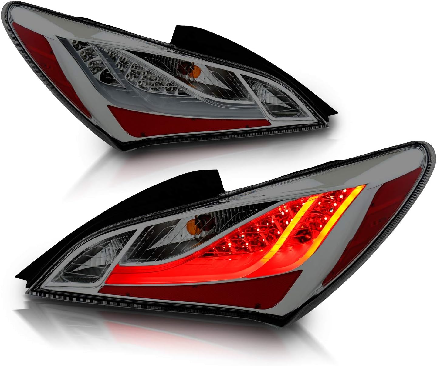 AmeriLite Smoke Lens LED Bar Replacement Taillights Set for Hyundai Genesis Coupe - Passenger and Driver Side