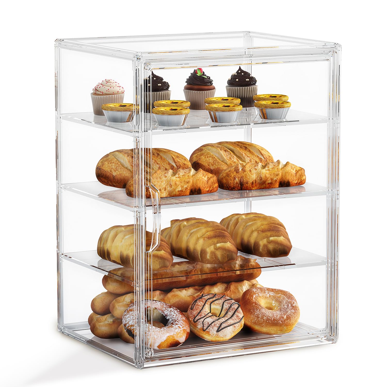 Photo 1 of 4-Tier Pastry Display Case,Large Bread Box for Kitchen Countertop, Adjustable Bread Storage Container, Bakery Display for Bread, Cookies, and Donuts, Size 15.5 * 11.4 * 9.8 Inch