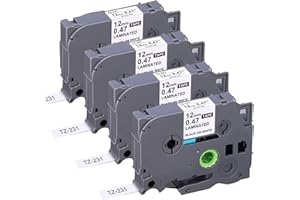 JOJOME TZE-231 Compatible Label Tape Replacement for Brother TZe-231 TZ-231 Laminated P Touch Label Maker Tape, Black on White, for PT-D200 PT-D210 PTH100 PT-D400, 0.47" x 26.2'(12mm x 8m), 4 Packs