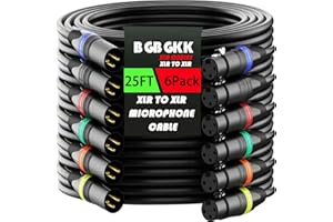 BGBGKK XLR Cables 25ft 6 Pack, Professional XLR Microphone Cable Male to Female, Gold-Plated 3-pin X LR Speaker Cables Balanced Mic Cord, Multicolor