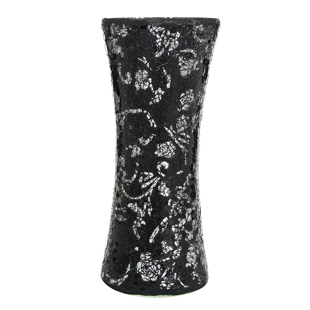London Boutique Vase Cylinder Handmade Mosaic Glitter Vase Decorative Sparkled Glass gift present (Cylinder Black Rose)