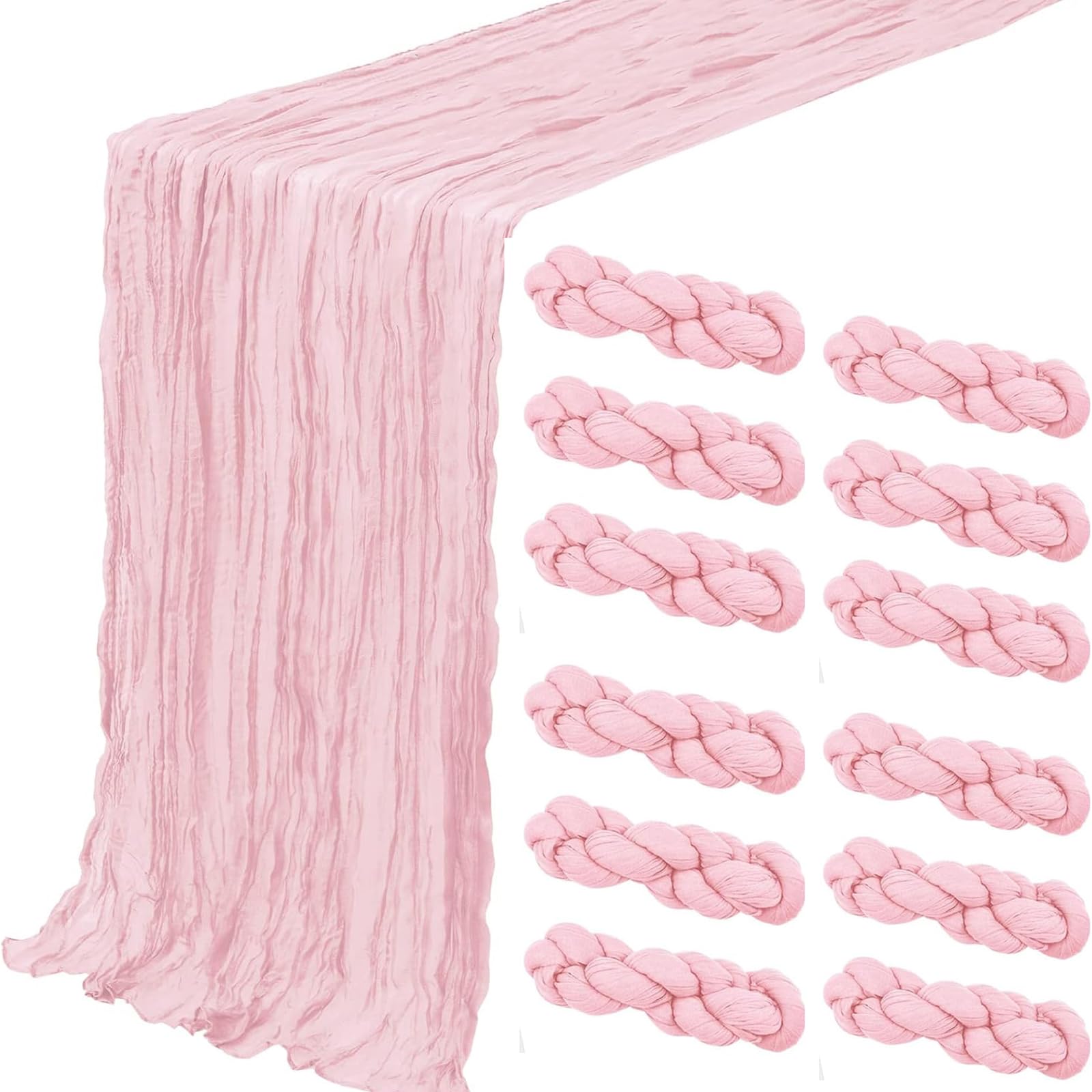 Photo 1 of 12 Pack Light Pink Cheesecloth Table Runner 35x120 Inch 10Ft Boho Gauze Fabric Table Runner Rustic Sheer Runner for Wedding Birthday Baby Shower Party Boho Table Decoration(Light Pink, 12 Pack)