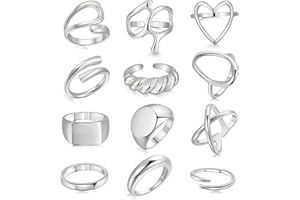 FAXHION 12PCS Gold Stackable Rings Set for Women, 18K Gold Plated Open Stacking Knuckle Ring, Adjustable Chunky Signet Band Statement Ring for Gift