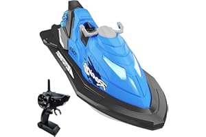 IOKUKI RC Boats for Kids & Adults, Remote Control Boat for Pools & Lakes with Rechargeable Toy Boat Battery/Dual Motors/Charger Cable & Low Power Prompt Motor Boat - Blue