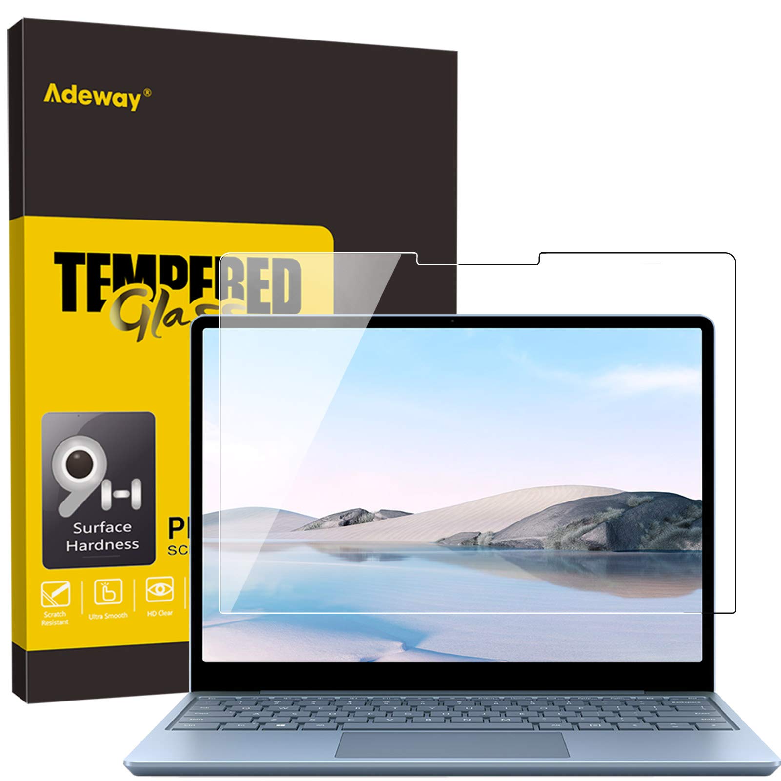 Adeway Tempered Glass Screen Protector for Surface Laptop Go 3/2/1 12.4 inch, 9H Hardness, Scratch Resist, HD Transparent (2013/1943 Model)