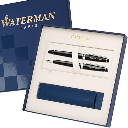 WATERMAN Schreibset EXPERT Schwarz C.C. mit persönlicher Laser-Gravur Füllfederhalter und Kugelschreiber im großen Geschenk-E
